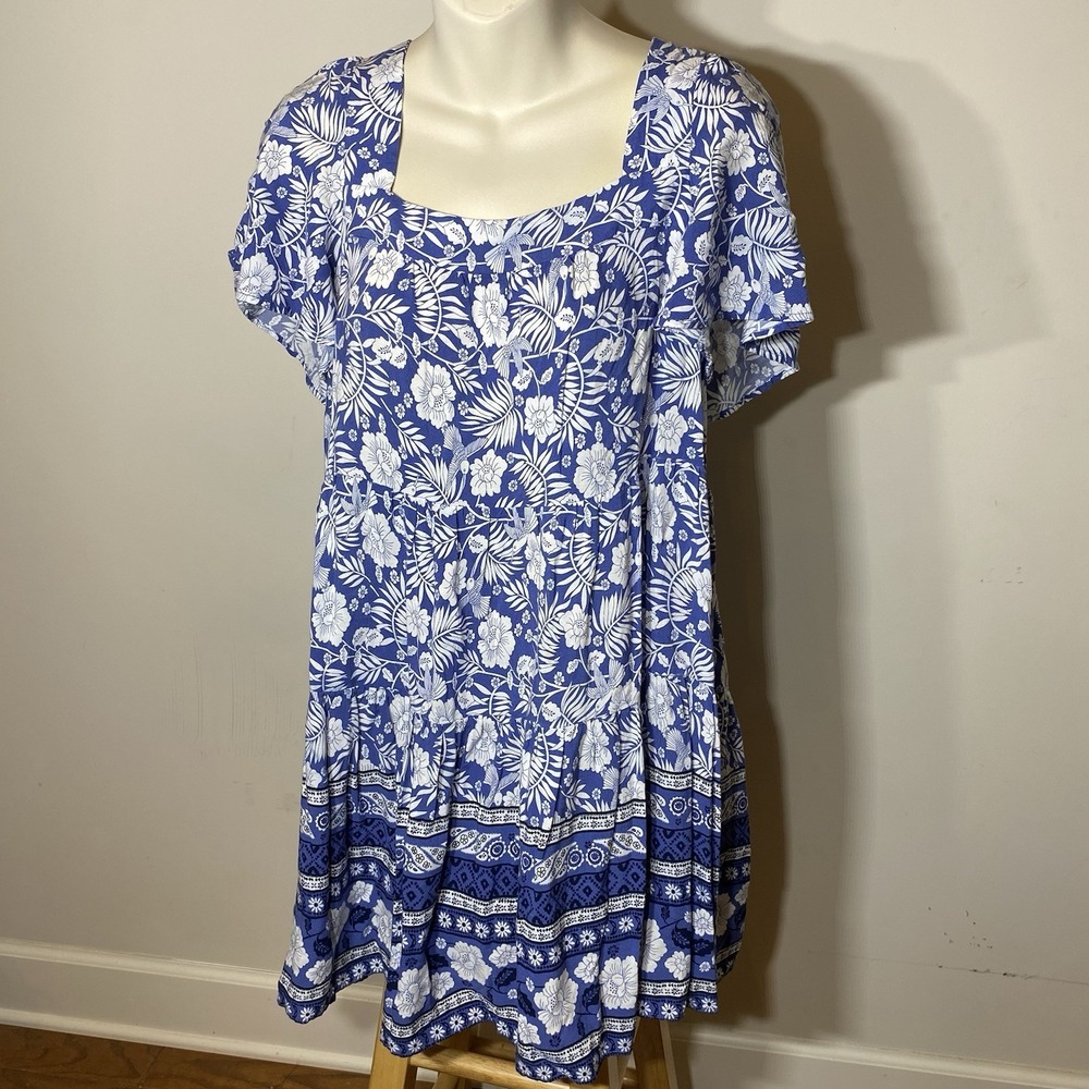 Cottage Midi Floral Humming Bird Square Neck Flutter Sleeve A Line dress Size M